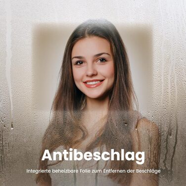 EMKE® LED дзеркало для ванної кімнати 80x60 см з підсвічуванням, сенсорне, регулювання яскравості, протизапотівання, 3 косметичні дзеркала, годинник, IP44