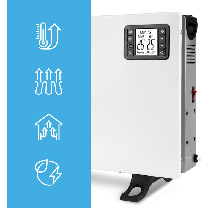 Електричний конвектор MalTec CH2000DW з термостатом, LCD-дисплеєм та таймером | 3 режими нагріву, енергозбереження