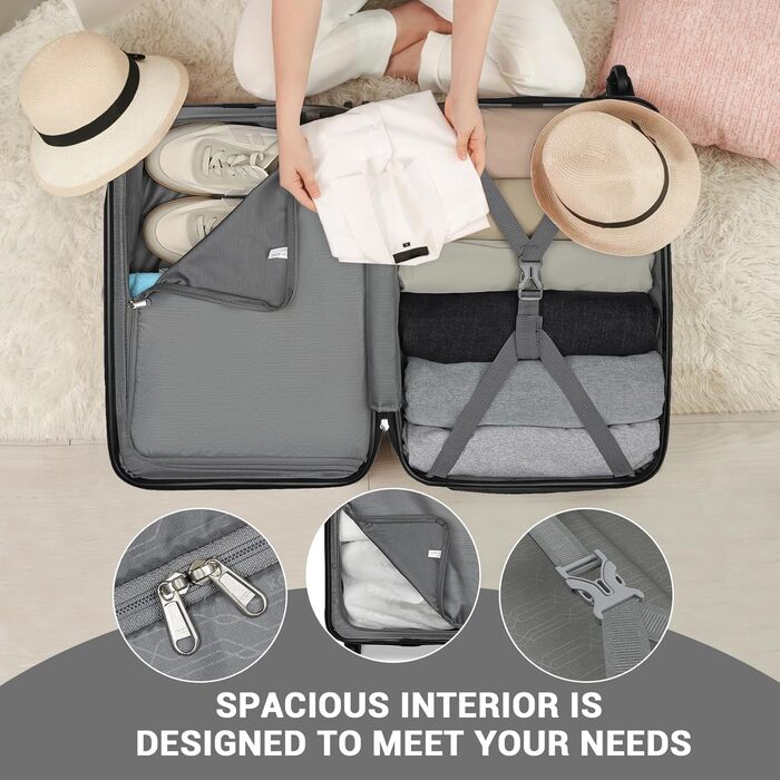 Чохол-валіза KONO, 55 см, сірий, 20 дюймів, валіза на коліщатках, ручна поклажа