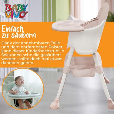 Дитячий стільчик Baby Vivo 2в1 - регульований, з підносом та кошиком, блакитний (рожевий)