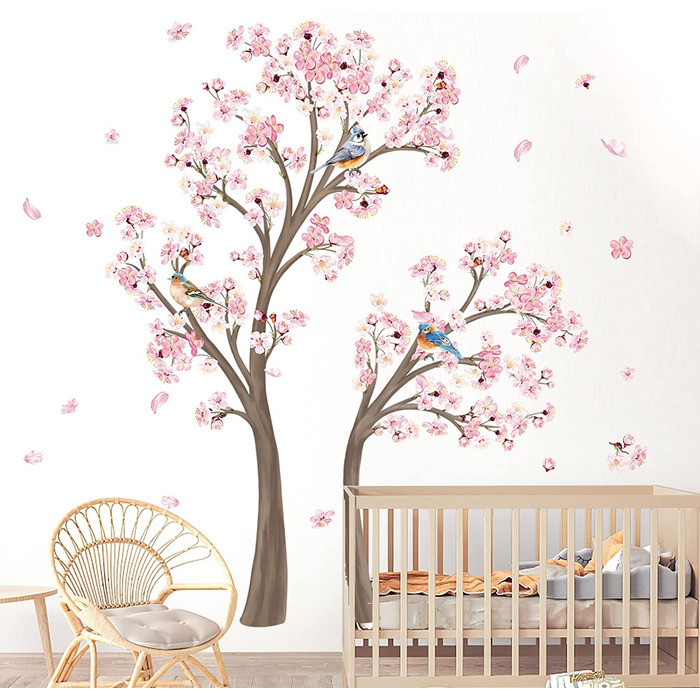 Наклейка на стіну decalmile, наклейка на стіну із зображенням великого дерева, квітучої вишні, квіти вишневого дерева, рожева наклейка на стіну, прикраса для спальні, вітальні, дитячої кімнати