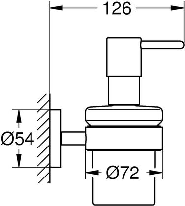 Дозатор для мила з тримачем (ємність 160 мл, матеріал скло/метал, приховане кріплення, міцний), хром, 41195000
