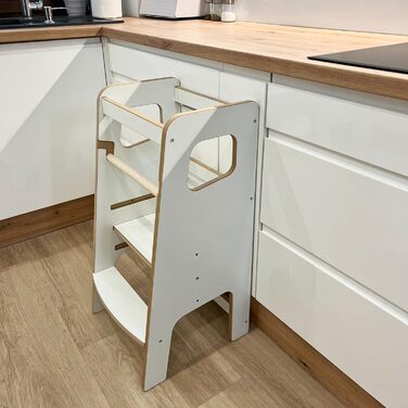 Дитячий навчальний стільчик Монтессорі з перекладиною – білий кухонний помічник, підставка для малюків, безпечний та надійний, з фіксатором, регульована висота, улюблець батьків, сучасний та стійкий, модель 4 - Білий (модель 3 - Білий)