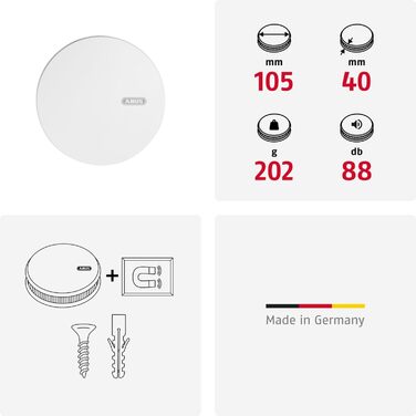 Датчик диму та тепла ABUS RWM450 з батареєю на 12 років - 15 датчиків у мережі - сертифікований Q-Label & DIN EN14604 - для кухні - білий, 1 шт.