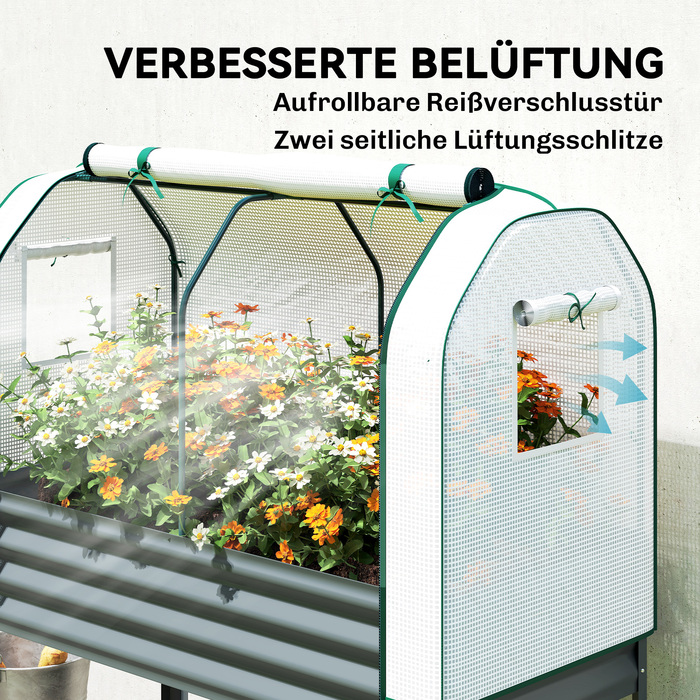 Підвищена грядка з тепличною кришкою з металу, ящик для вирощування рослин з парником та полицею, висота 120 x 55 x 140 см