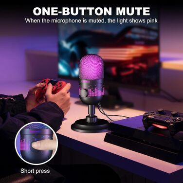 Мікрофон Aokeo для запису та стрімінгу: USB мікрофон для ПК, Mac, PS4/5, з LED-підсвічуванням