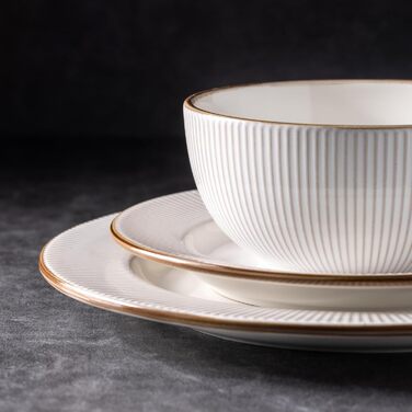 Набір посуду GBhome на 6 осіб, 18 предметів, ручної роботи, кераміка, дизайн 'Діамант', сумісний з мікрохвильовою піччю та посудомийною машиною