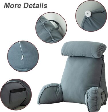 HAOYUES Лежанка для читання в ліжко та диван з підлокітниками та знімною подушкою для шиї. Подушка для читання, підтримка спини, ідеально для читання, роботи та ігор. Розмір: 75×40×55 см