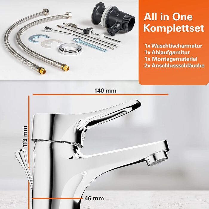 Змішувач для ванної кімнати Verona з витяжною штангою та комплектом зливу, однозахватний, хром