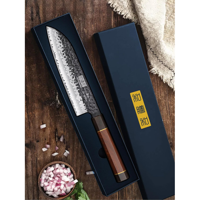 Японський ніж Santoku HOSHANHO 18 см, ручна робота, з високоякісної сталі, ергономічна ручка, подарункова коробка
