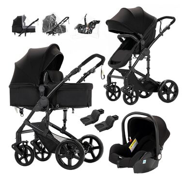 Дитяча коляска Prokoke 3 в 1, Buggy з регульованою ручкою, алюмінієвий каркас, складана, для новонароджених (чорний 588, модель 588)