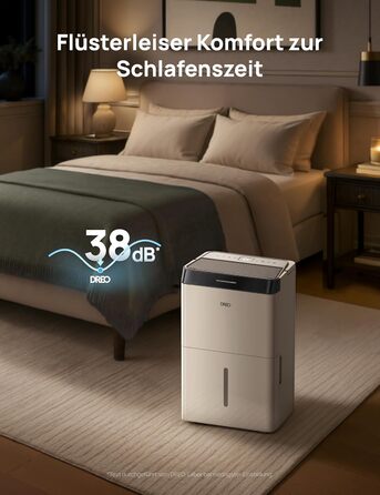 Dreo Розумний осушувач повітря - 20л, для приміщень до 37 м², з керуванням через додаток та Alexa, 3 режими, таймер, регулювання вологості, з відводом води, для спальні та ванної кімнати, білий/чорний