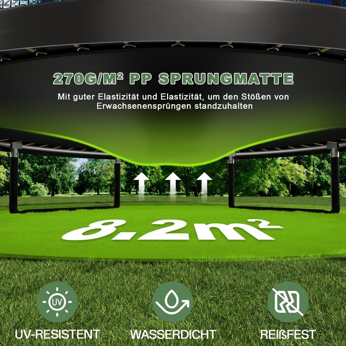 Батут садовий Flamaker Ø366см з захисною сіткою, сталевий каркас, до 150кг, для дітей та дорослих, чорний