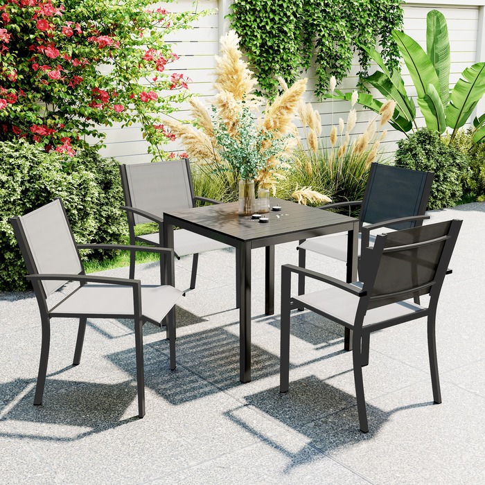 Outsunny Garden Table Алюміній 73x73 см Атмосферостійкий буфетний стіл з ефектом дерева, Кемпінговий стіл на 4 особи Нековзний балконний стіл Обідній стіл на відкритому повітрі для саду, патіо Балкон чорний