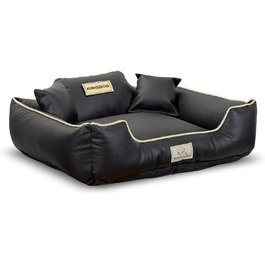 Лежак для собак KingDog, екошкіра, персоналізований, знімний, нековзний, водонепроникний (75x65 см, чорний)