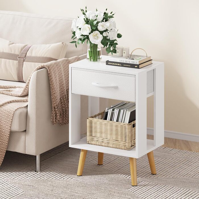 Набір з 2 приліжних тумбочок, 40x30x60.3 см. Тумбочки з шухлядою для спальні, дитячої кімнати. Білий колір.