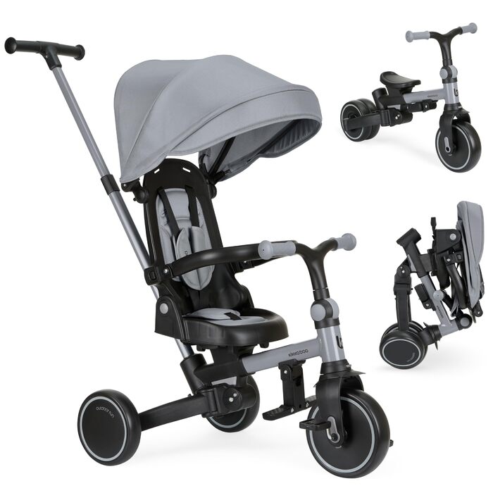 KikkaBoo Триколісний велосипед 8-в-1 з ручкою для батьків Aluma (Сірий) від 1 року. Дитячий велосипед з поворотним сидінням, ремені безпеки, алюмінієва рама