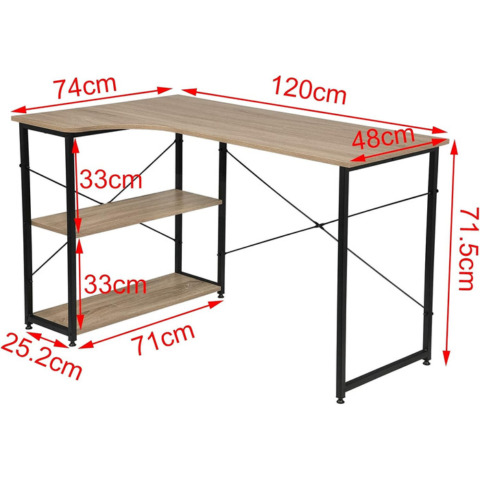 Комп'ютерний стіл Стіл для ПК Офісний стіл Робочий стіл з книжковою шафою Дерево 120x74x71,5 см ЧорнийСвітлий дуб 0073ZZ