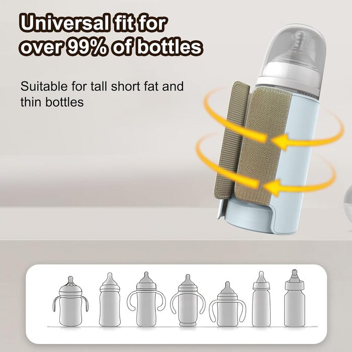 Підігрівач молока для дитячих пляшок з LED-дисплеєм, 8000mAh, USB-C, 6 температурних режимів, для подорожей, блакитний