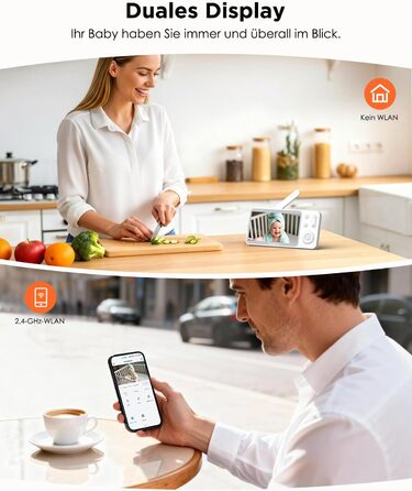 Відеоняня з камерою 1080P HD PTZ 360° та Wi-Fi: монітор для немовлят з додатком, нічним баченням, 4x Zoom, детекцією руху/звуку, двостороннім аудіо, автотрекінгом та сповіщеннями