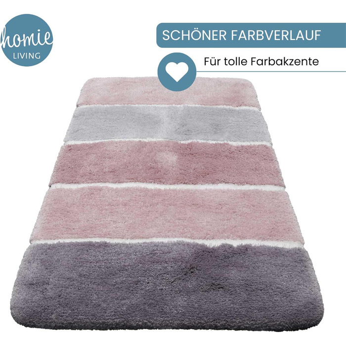 Килимок для ванної кімнати з м'якого флюсу, антиковзаючий, пральний, Rio Marina (70 x 120 см, Рожево-сірий-сріблястий)