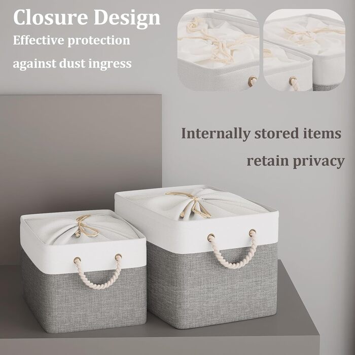 OUTBROS Коробки для зберігання (3 шт.) 33x23x20 см, тканинні, з шнурком та ручкою, складні, сірий/білий