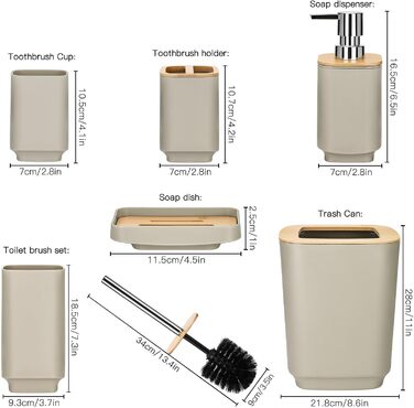 Набір аксесуарів для ванної кімнати JOTOM з бамбука (6 шт.) - сучасний дизайн