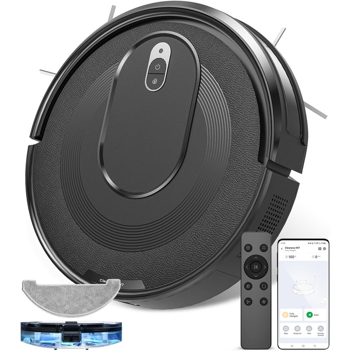 Робот-пилосос Vexilar W7 з функцією миття підлоги, 5000Pa, LiDAR навігація, тихий (50 dB), 150 хвилин роботи, 15 зон заборони, 5 карт, керування зі смартфона та пульта