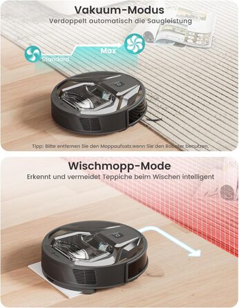 Робот-пилосос Lefant Gen2 з функцією миття, 12000Pa, автоматичне порожнення, LiDAR, Freemove 3.0, 8 тижнів бездротової роботи (чорний)