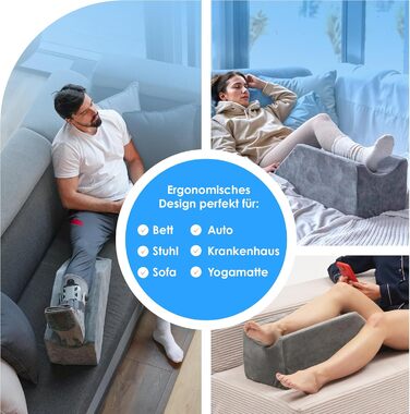 Подушка для підняття ніг клиновидна з ефектом пам'яті (Memory Foam), 68x25x22 см — ортопедична підставка для ніг після операцій, колін та гомілковостопного суглоба, з антиковзаючим покриттям та знімним чохлом OEKO-TEX