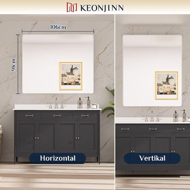 Дзеркало на стіну Keonjinn Wand Spiegel 40x50 см з металевим каркасом, прямокутне. Підходить для ванної кімнати, вітальні, спальні, коридору.