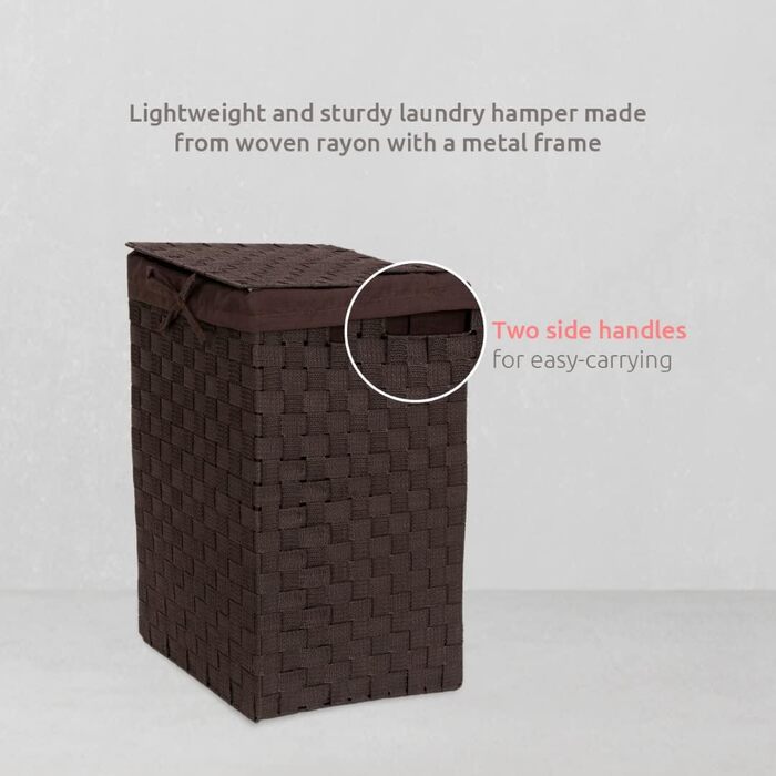 Кошик для білизни RAN6892 Stan з кришкою, ручками, плетіння з металевим каркасом, знімний вкладиш з льону, 30 x 30 x 50 см, Коричневий, Шоколадний, 30 x 30 x H.50 см