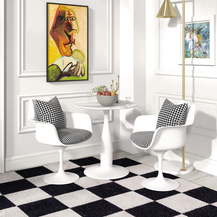 Круглий обідній стіл, сталевий каркас з порошковим покриттям, стільниця МДФ з меламіном, неслизькі ніжки, діаметр 70 см, білий