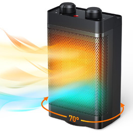 Електричний обігрівач з керамічним нагрівачем, 1500 Вт, 3 режими, осциляція 70°, захист від перекидання, тихий обігрівач для офісу, вітальні, спальні