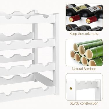 Стелаж для вина VASMIA з бамбука, 3-ярусний, на 12 пляшок, для кухні та підсобки, білий