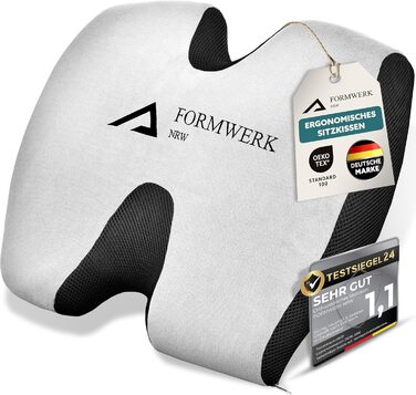 Ортопедична подушка для сидіння - Преміум ергономічна подушка для офісу та авто з 3D-піною Memory, сертифікат OEKO-TEX-100 (60-100 кг), сіра