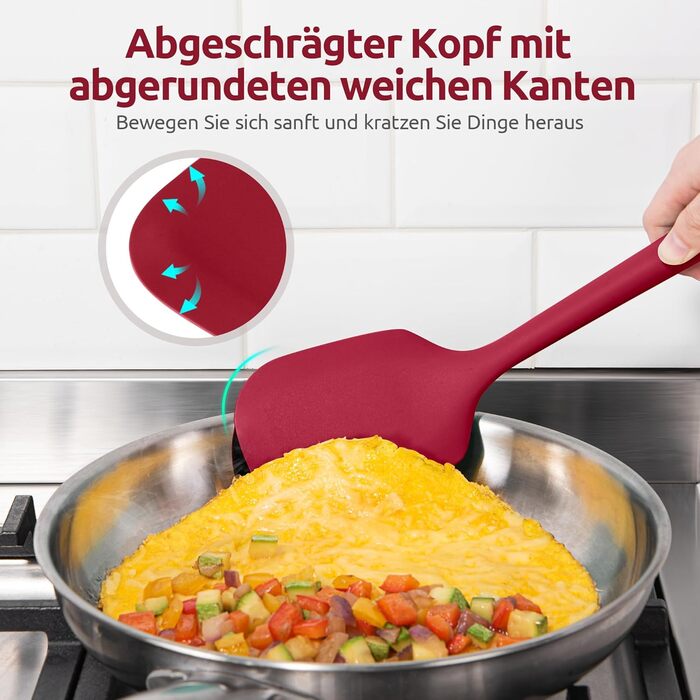 Набір кухонних аксесуарів U-Taste з силікону (5 шт.), стійкий до 315°C, BPA-free, антипригарний, для приготування, перемішування, подачі їжі (червоний)