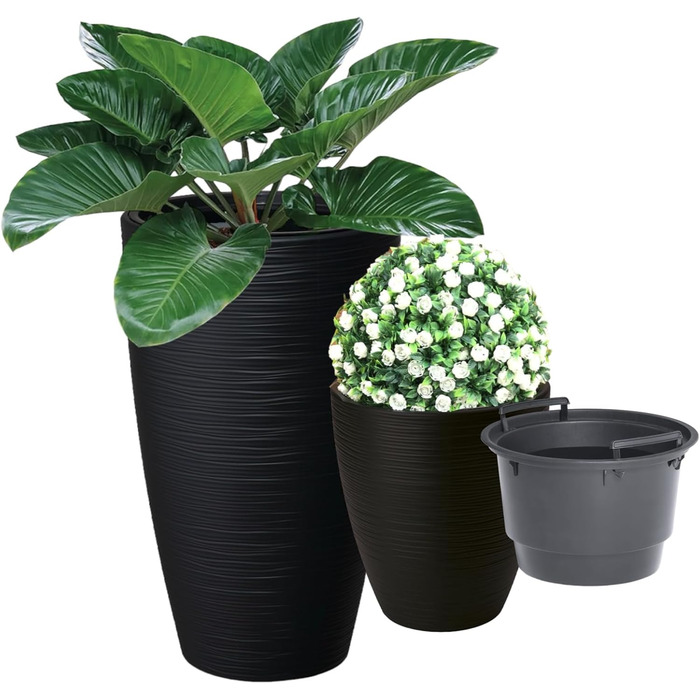 Горщик для квітів MELTOM Blumenkübel XL (48 см, Чорний) з винімним вкладишем