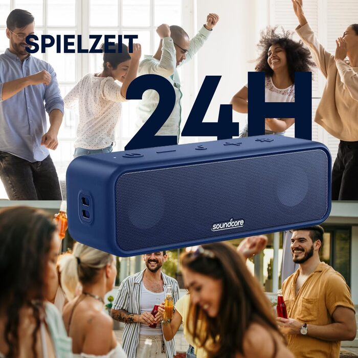 Soundcore 3 Bluetooth Портативна Колонка: Стерео Звук, Titan Membrana, BassUp, 24 год, IPX7, EQ, для дому та на вулицю (Чорний)