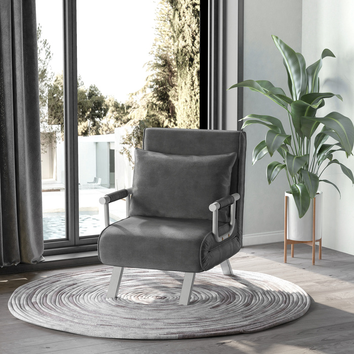 HOMCOM Диван-ліжко 3-в-1 Крісло-ліжко Гостьове ліжко Розкладний матрац Chaise Longue 65x69x80см Штучна Шкіра Сірий