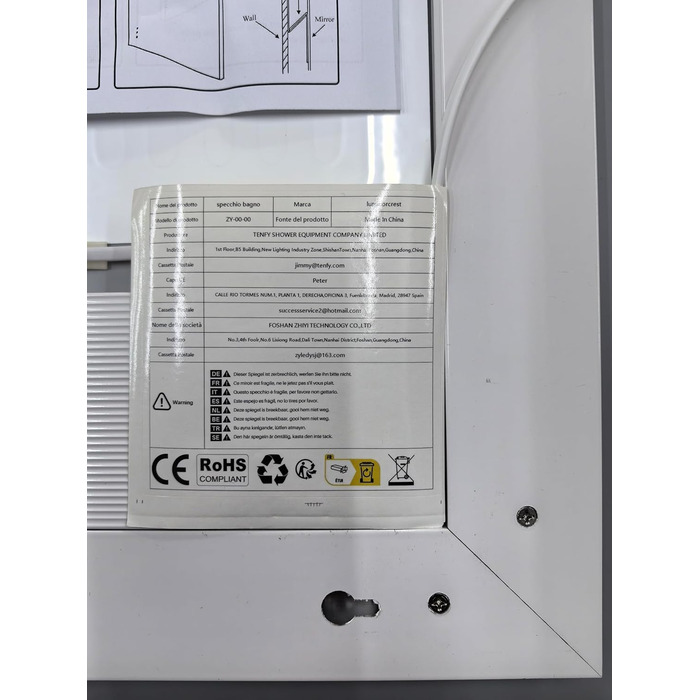 Дзеркало для ванної кімнати Luminorcrest з підсвічуванням, прямокутне 60 x 80 см, LED, 3 кольори, диммування, сенсорне управління, антизапар, CRI90+, загартоване скло, бічне та заднє підсвічування