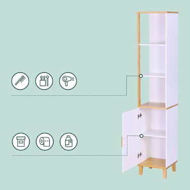 Висока шафа для ванної кімнати Relaxdays з дверцятами та 3 полицями