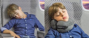 Подушка для подорожей преміум-класу, виготовлена в ЄС/подушка для шиї, з ергономічною функцією підтримки для дітей Безкоштовна сумка для транспортування із затискачем для кріплення Плюшевий рожевий