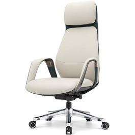 Ергономічне крісло EUREKA для офісу та дому: шкіряне, регульоване, для роботи, бізнес-крісло, дихаюче, комфортне, для керівника, білий колір