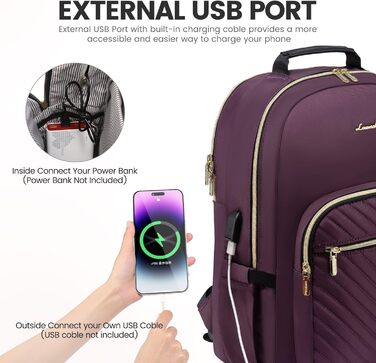 LOVEVOOK Рюкзак для жінок, великий, 15.6 дюймів, для ноутбука, водонепроникний, шкільний рюкзак, дівчата-підлітки, сумка на день, чорний, елегантний, для роботи, для школи, університету, подорожей (15.6 дюймів, темно-фіолетовий)