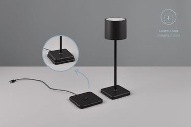 Освітлення LED Настільна лампа Fernando, батарея, USB-C, бездротова, IP54, сенсорний затемнений, 13x38см, 1 Вт, чорний матовий