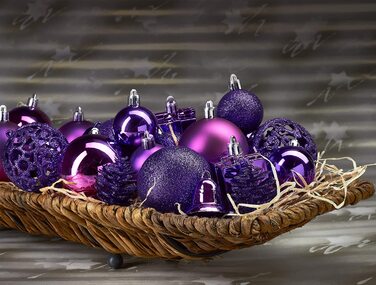 Набір різдвяних дрібничок BRUBAKER з 101 предмета, прикраси для різдвяної ялинки з мережива дерева (фіолетовий)