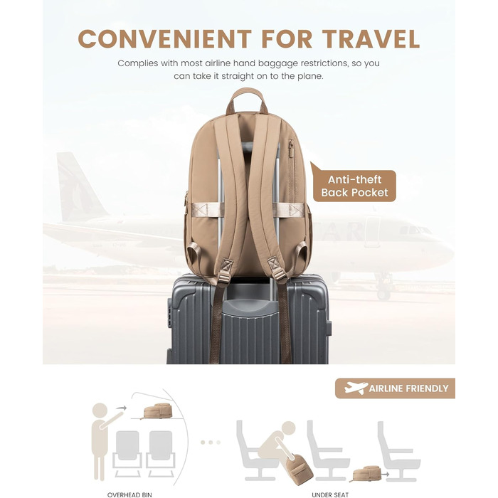 LOVEVOOK Рюкзак для жінок, середній, шкільний, для підлітків, елегантний, з відділенням для ноутбука, легкий, водонепроникний, для школи, університету, подорожей (Хакі, 17 дюймів)