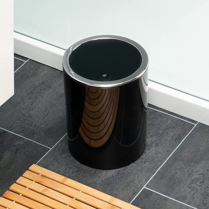 Косметичне відро Savona серії bremermann для ванної кімнати з відкидною кришкою, пластикове відро для ванни об'ємом 5,5 літра (чорне, кругле)