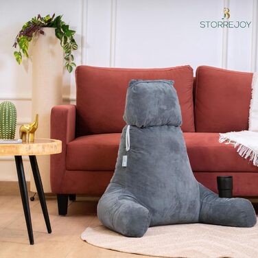 Storrejoy Велике подушко-крісло для читання - спинка для сидіння в ліжку з підлокітниками, знімною подушкою для голови, з піною з пам'яті, тримачем для книги/планшета, кишенями для зберігання та отвором для ручки (Антрацит) Темно-сірий